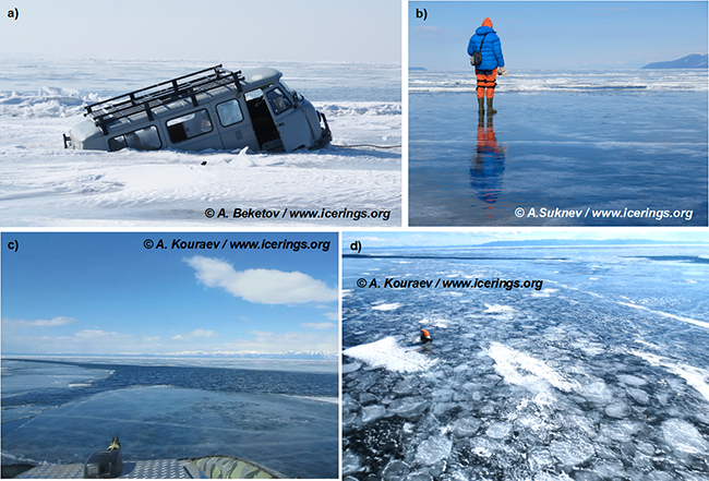 Montage d eplusieurs photos du lac Baïkal et de ses anneaux de glace.