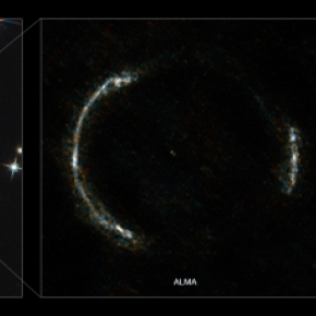 Une campagne d'observations effectuée par le réseau ALMA en configuration étendue a permis d'obtenir une image spectaculaire et détaillée à la fois d'une galaxie lointaine subissant un effet de lentille gravitationnelle. Cette image révèle la présence de régions de formation d'étoiles au sein de la galaxie distante. Le degré de résolution qui caractérise ces nouvelles observations est inédit. Il surpasse nettement le niveau de détail qu'offre le Télescope Spatial Hubble du consortium NASA / ESA, et rév[...]