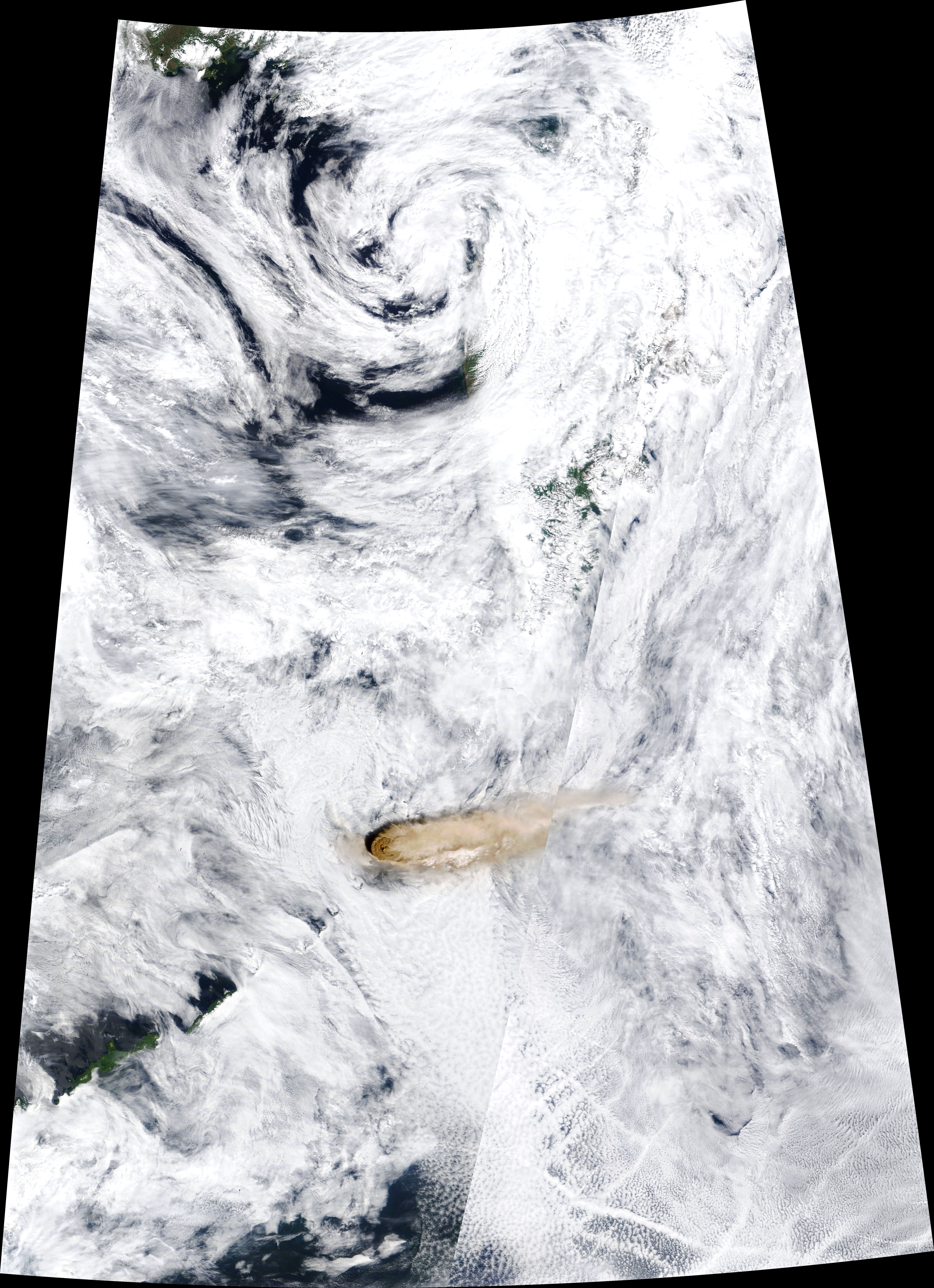 Image du volcan Raikoke prise par le spectroradiom&egrave;tre Modis