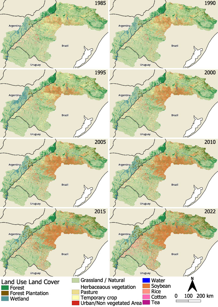 Evolution de l'occupation du sol dans le bassin transnational de Salto Grande de 1985 à 2022