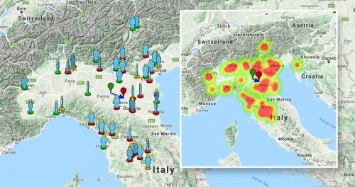 Carte des témoins visuels AMS/IMO/PRISMA et trajectoire estimée du météoroïde