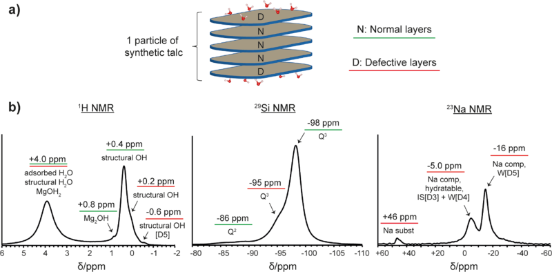Structuration des particules de talc et (b) signaux RMN des couches normales et défectueuses