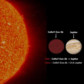 L'exoplanète CoRoT-exo-3b comparée à Jupiter et au Soleil.

© LAM. OAMP. INSU-CNRS.[...]