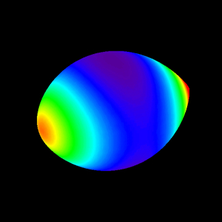 Modèle de la haute atmosphère de HD209458b, alias Osiris. La haute atmosphère est étirée comme un ballon de rugby par les forces de marée de l'étoile qui se trouvent sur la gauche en dehors de l'image. Les couleurs orange et rouge montrent les endroits ou l'échappement de l'atmosphère est le plus efficace: vers l'étoile et dans la direction opposée.

© IAP. CNRS.[...]
