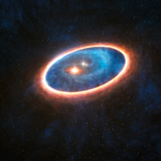 Vue d'artiste montrant le gaz et la poussière qui entourent le système triple GG Tau. © ESO/L. Calçada[...]
