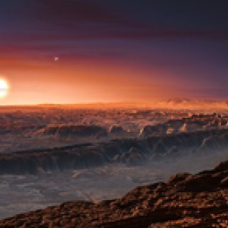 Figure 1. Vue d'artiste de la planète Proxima b en orbite autour de Proxima du Centaure.
© ESO[...]