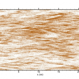 Simulation de grains de sable en saltation (vue de dessus). © Inra / Dupont, Bergametti, Marticorena, Simoens[...]