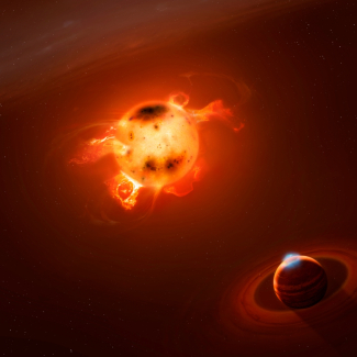 Vue d’artiste d’une jeune planète géante à proximité immédiate d’une étoile en formation. © Mark Garlick / markgarlick.com.[...]