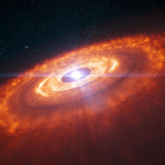 Vue d'artiste d'une jeune étoile entourée par un disque protoplanétaire de gaz et de poussières