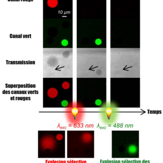 Light-induced vesicle explosions to mimic cellular reactions
