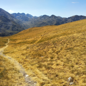 Photo de l'effet de la sécheresse sur des estives dans les Pyrénées, août 2020.